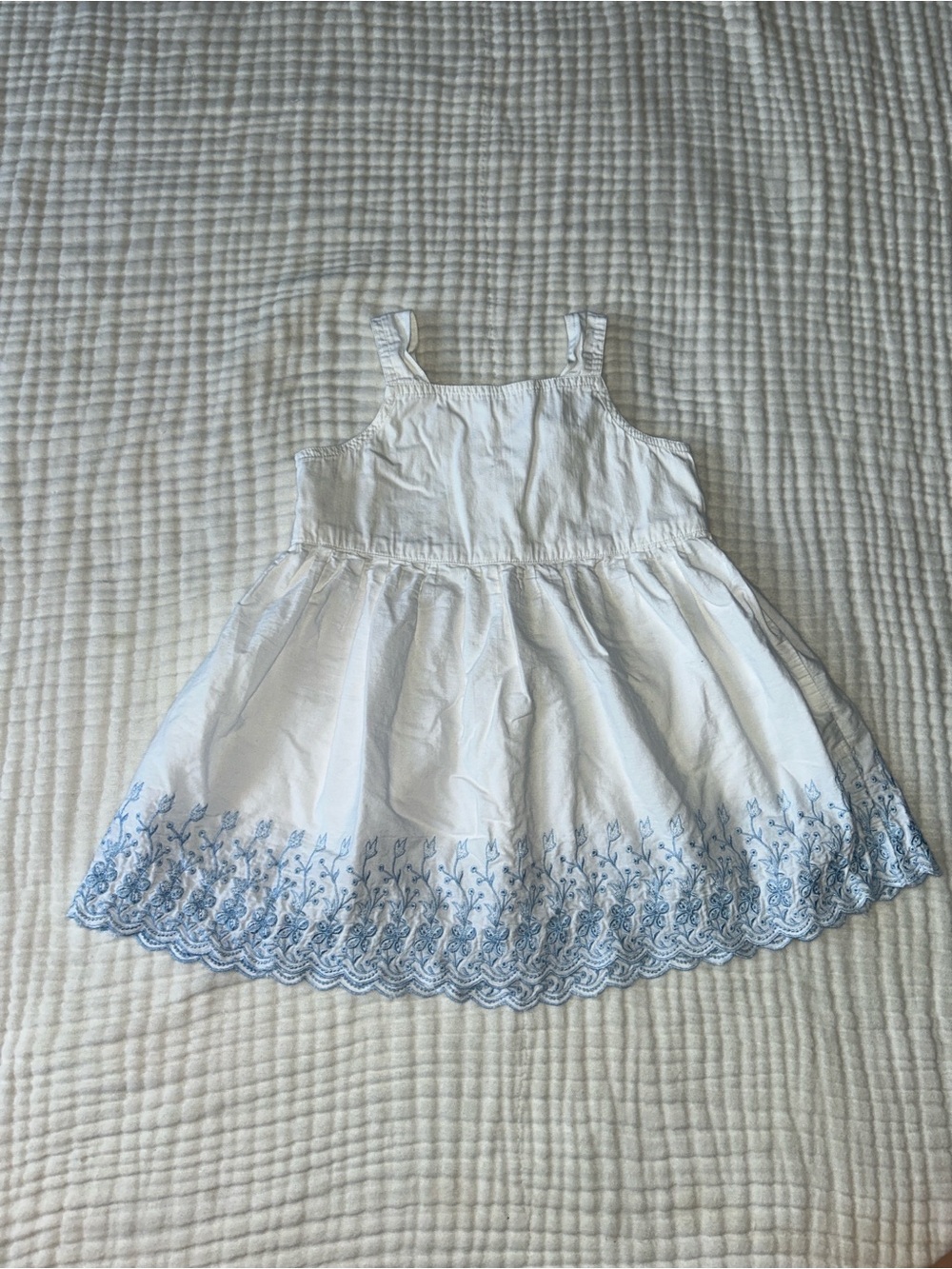 Old Navy White Tank Sundress with Blue Scalloped Embroidery